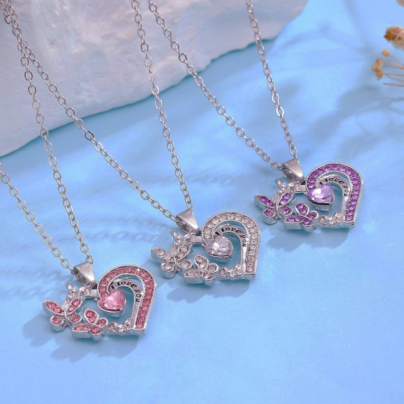 Ins Butterfly Love Necklace With Rhinestones Fashion Personality Hollow Heart-shaped Clavicle Chain Pendant Necklace For Valentine's Day - Image 3