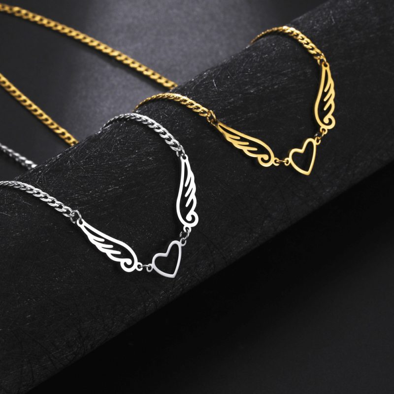 Hollow Heart Angel Wing Necklace - Image 9