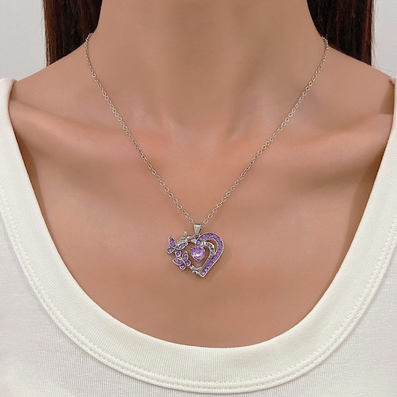 Ins Butterfly Love Necklace With Rhinestones Fashion Personality Hollow Heart-shaped Clavicle Chain Pendant Necklace For Valentine's Day - Image 2