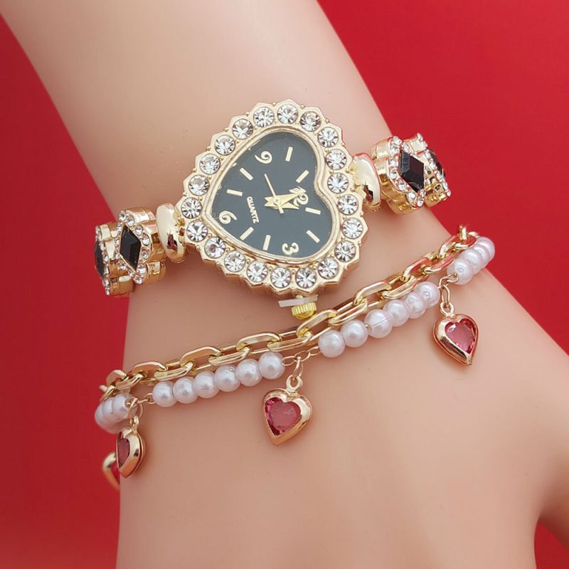 Fashion Love Shape Bracelet Watch Set Diamond Colored Heart Quartz Watch Women's Fashion Jewelry Set Valentine's Day Gift - Image 3