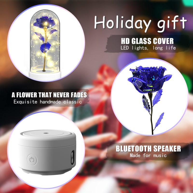 Creative 2 In 1 Rose Flowers LED Light And Bluetooth-compatible Speaker Valentine's Day Gift Rose Luminous Night Light Ornament In Glass Cover - Image 2