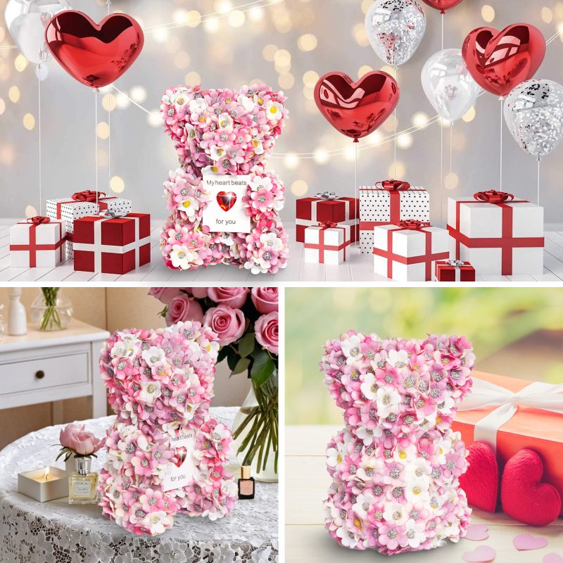 Valentine's Day Artificial Rose Bear Handmade Gift - Image 5