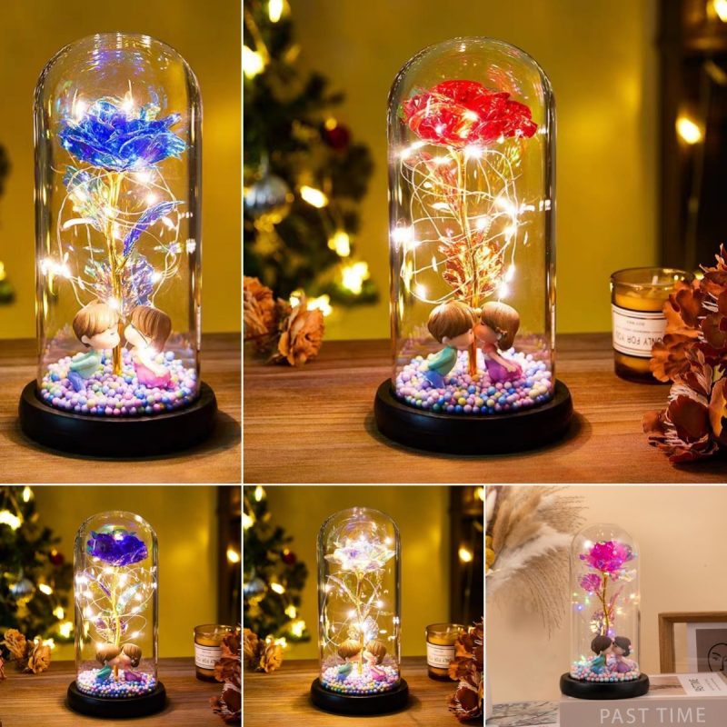 Eternal Rose LED Light Foil Flower In Glass Cover Night Lights Valentines Day Gifts Lamp Decor For For Home Bedroom Wedding Gift Valentine's Day Gifts - Image 2