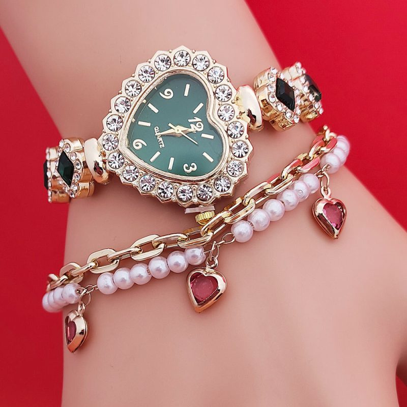 Fashion Love Shape Bracelet Watch Set Diamond Colored Heart Quartz Watch Women's Fashion Jewelry Set Valentine's Day Gift - Image 4