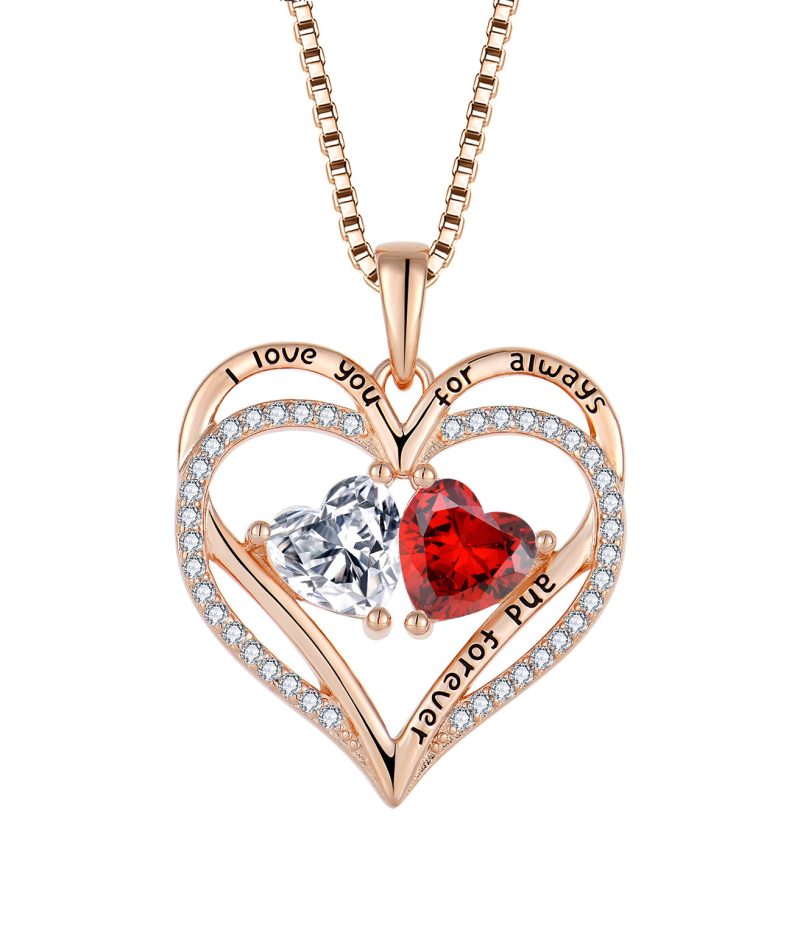 S925 Silver Double Love Necklace With Rhinestones Fashion Personality Heart-shaped Necklace Valentine's Day Gift - Image 5