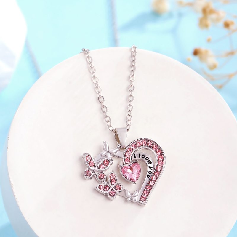 Ins Butterfly Love Necklace With Rhinestones Fashion Personality Hollow Heart-shaped Clavicle Chain Pendant Necklace For Valentine's Day - Image 4